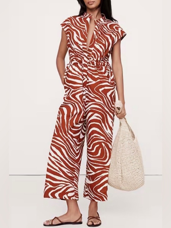 Banana Republic Pants - Banana Republic Rust and White Zebra Jumpsuit Size M #146